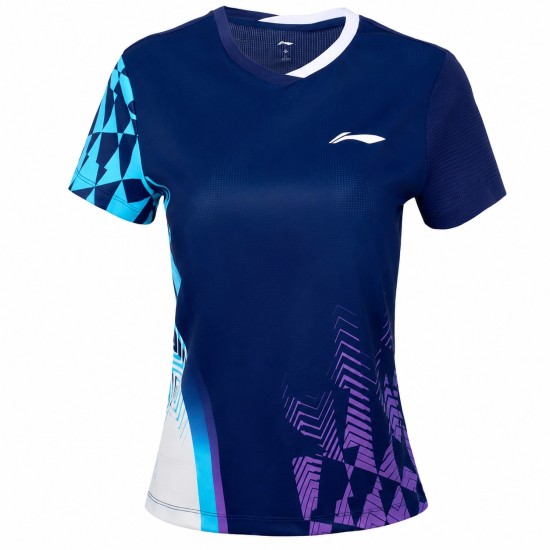 Футболка женская для бадминтона (сине-фиолетовая) Li-NING AAYW052-3