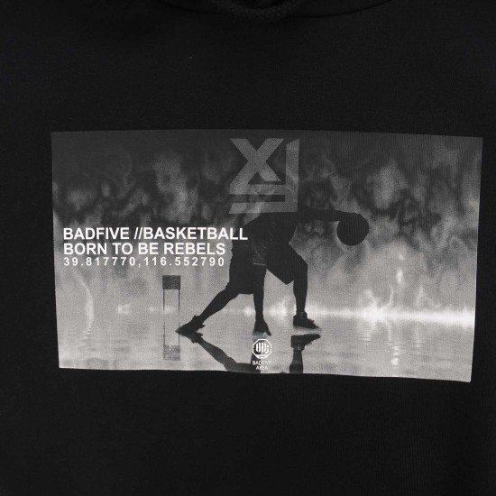 Толстовка мужская (черная с принтом) Badfive Li-NING AWDP053-1