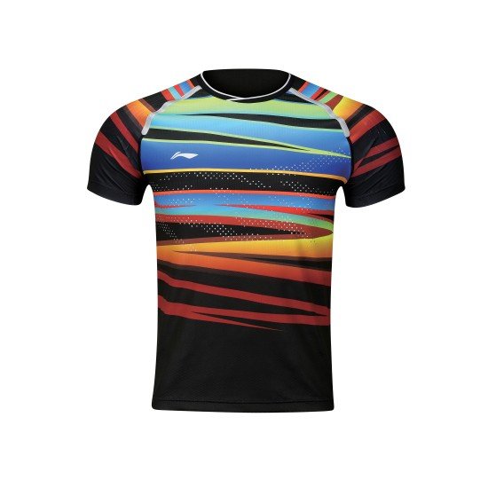 Футболка мужская для бадминтона соревновательная (черная) Li-NING AAYM067-4