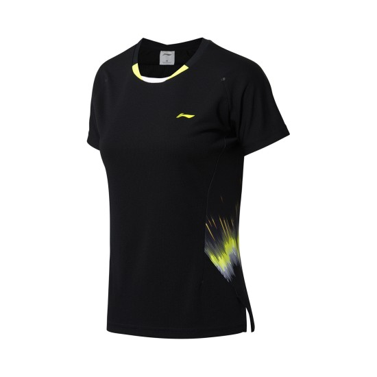 Футболка женская для бадминтона нац. сборная (черная) Li-NING AAYN072-2