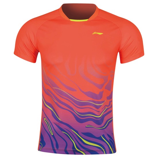 Футболка женская для бадминтона (оранжевая синяя) Li-NING AAYP056-2
