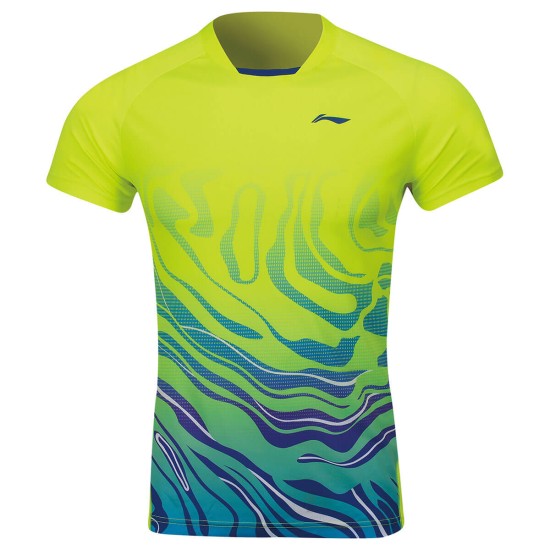 Футболка женская для бадминтона (салатовая синяя) Li-NING AAYP056-4
