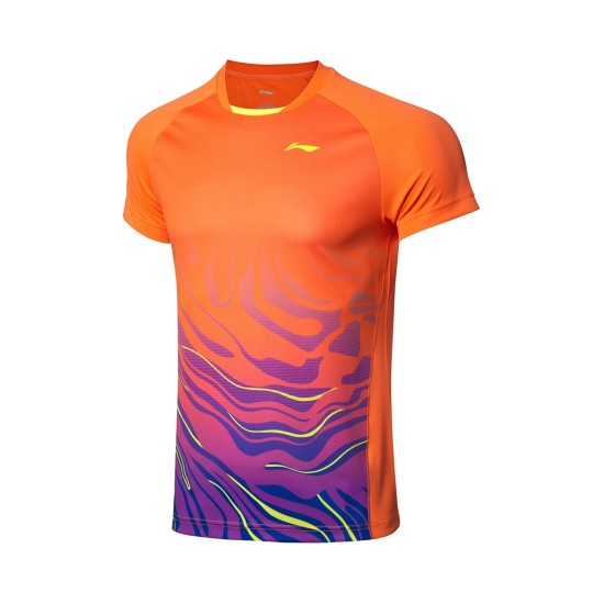 Футболка мужская для бадминтона (оранжевая синяя) Li-NING AAYP073-2