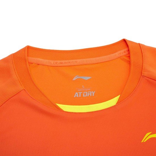 Футболка мужская для бадминтона (оранжевая синяя) Li-NING AAYP073-2