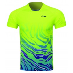 Футболка мужская для бадминтона (салатовая синяя) Li-NING AAYP073-4