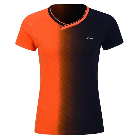 Футболка женская для бадминтона (оранж/черн) Li-NING AAYP096-1
