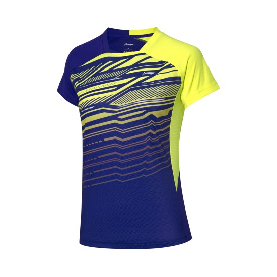 Футболка женская для бадминтона (син/салатов) Li-NING AAYP136-2