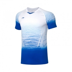 Футболка мужская для бадминтона нац. сборной (белая, синяя) Li-NING AAYP317-1