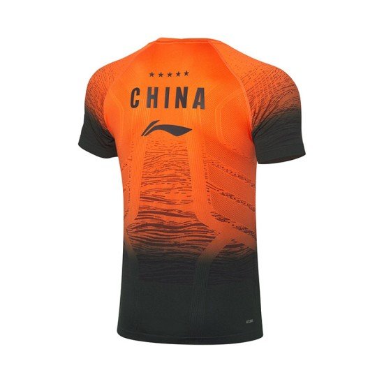Футболка мужская для бадминтона нац. сборной (оранжевая, черная) Li-NING AAYP317-2