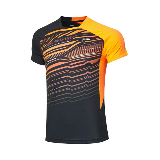 Футболка мужская для бадминтона соревновательная  (оранж/черн) Li-NING AAYP327-1