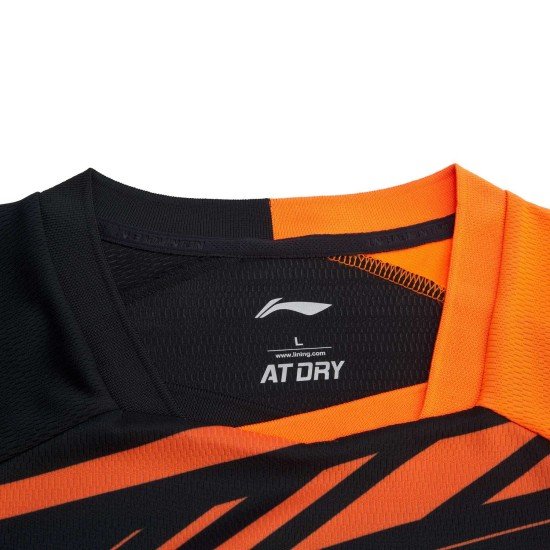 Футболка мужская для бадминтона соревновательная  (оранж/черн) Li-NING AAYP327-1