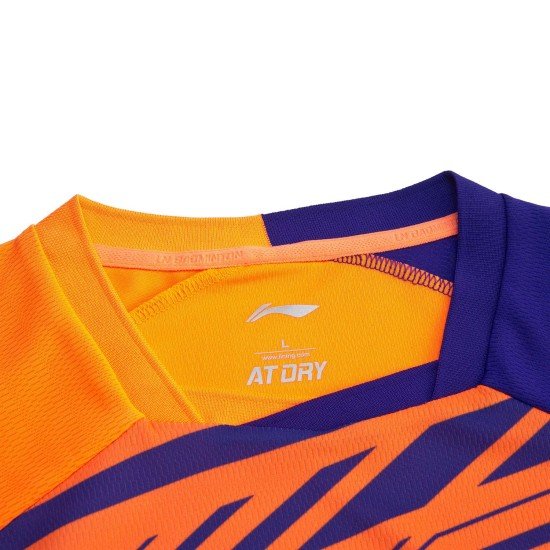 Футболка мужская для бадминтона соревновательная  (оранж/син) Li-NING AAYP327-4