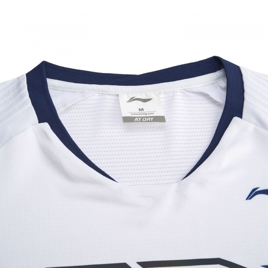 Футболка женская для бадминтона соревновательная (бел/син) Li-NING AAYQ084-1