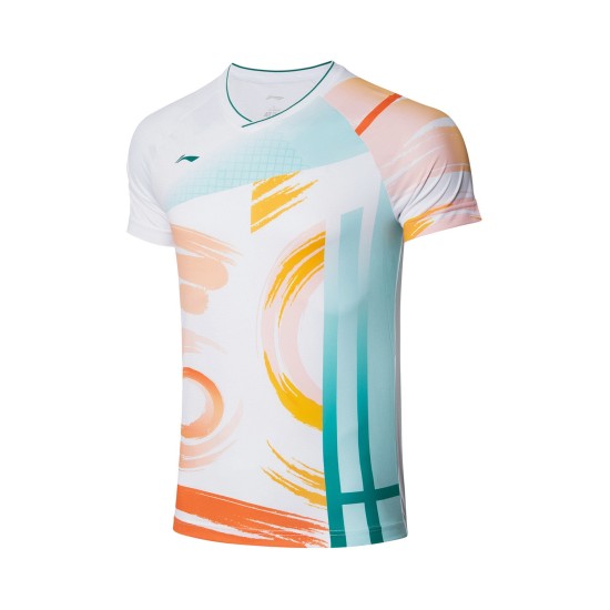 Футболка мужская для бадминтона (белая с узором) Li-NING AAYR193-3