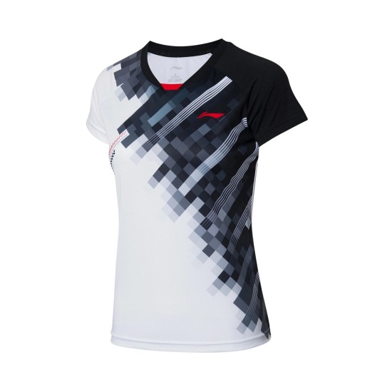 Футболка женская для бадминтона (бело/черная) Li-NING AAYR196-3
