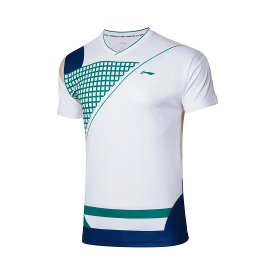 Футболка мужская для бадминтона (белая с узором) Li-NING AAYR201-2