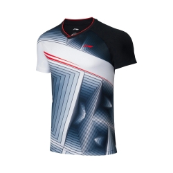 Футболка мужская для бадминтона соревновательная  (белая/черная) Li-NING AAYR377-1