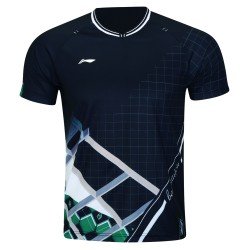 Футболка мужская для бадминтона (черная с узором) Li-NING AAYR385-2