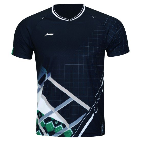 Футболка мужская для бадминтона (черная с узором) Li-NING AAYR385-2