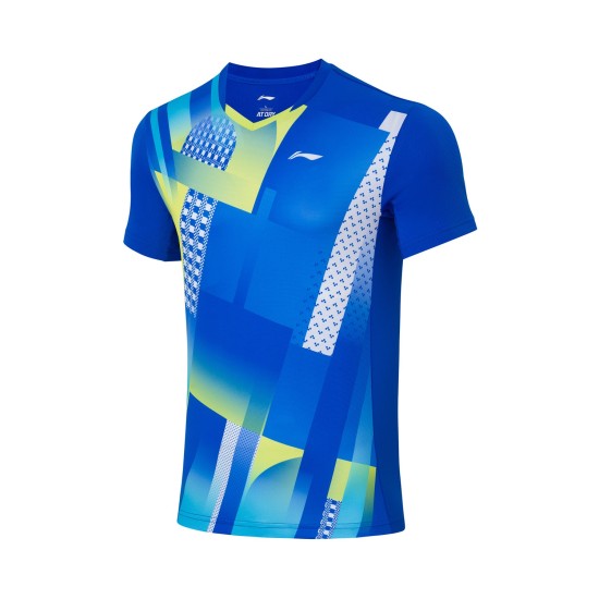 Футболка мужская для бадминтона соревновательная  (синяя) Li-NING AAYS063-2