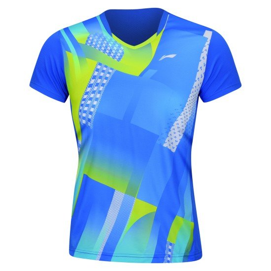 Футболка женская для бадминтона соревновательная  (синяя) Li-NING AAYS064-2