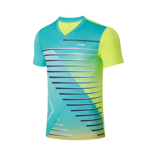 Футболка мужская для бадминтона соревновательная  (св.салатовая) Li-NING AAYS073-4