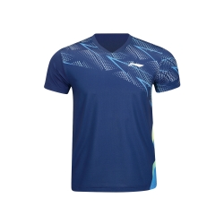Футболка мужская для бадминтона соревновательная  (синяя) Li-NING AAYT585-4