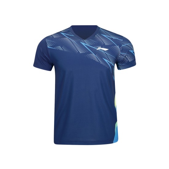 Футболка мужская для бадминтона соревновательная  (синяя) Li-NING AAYT585-4