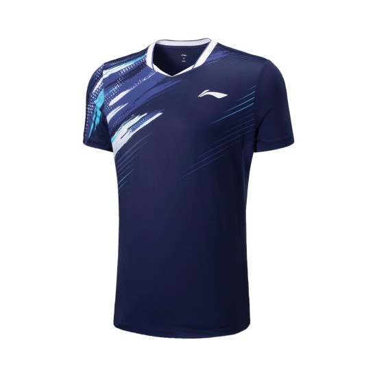 Футболка мужская для бадминтона (синяя) Li-NING AAYV025-1