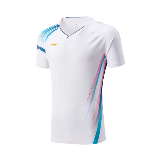 Футболка мужская для бадминтона соревновательная (белая) Li-NING AAYV165-2