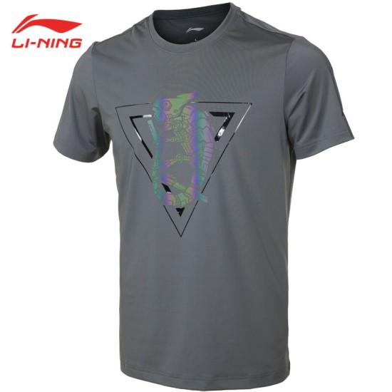 Футболка мужская для бадминтона тренировочная с принтом (серая) Li-NING AHSN213-3