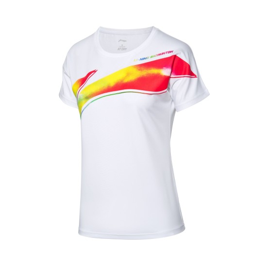 Футболка женская для бадминтона с принтом (белая) Li-NING AHSQ158-1