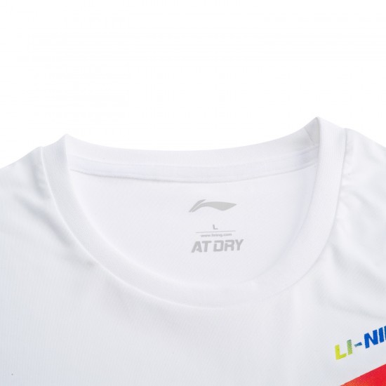 Футболка мужская для бадминтона тренировочная с принтом (белая) Li-NING AHSQ309-1