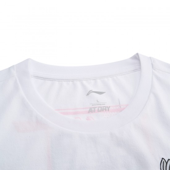 Футболка мужская для бадминтона тренировочная с принтом (белая) Li-NING AHSQ533-1