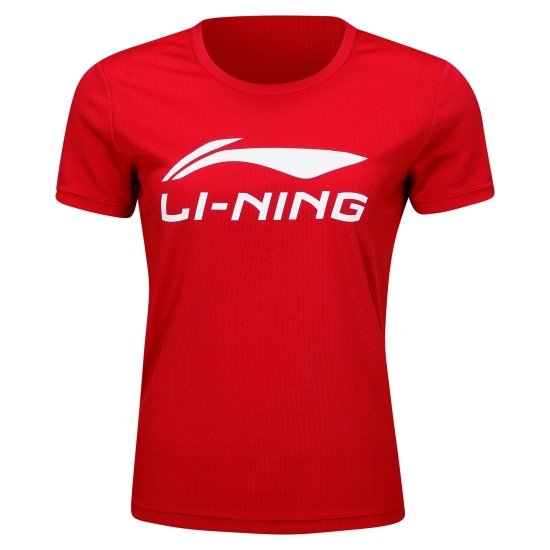 Футболка женская для бадминтона тренировочная с принтом (красная) Li-NING AHSR790-4