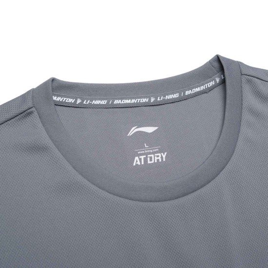 Футболка мужская для бадминтона тренировочная с принтом (серая) Li-NING AHSS471-3