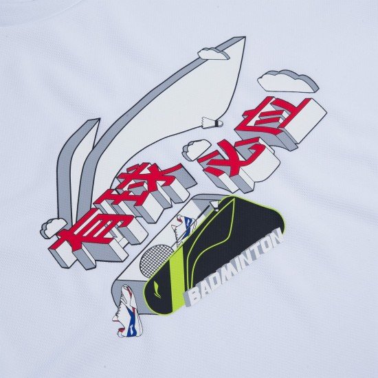Футболка мужская для бадминтона тренировочная с принтом (белая) Li-NING AHSS473-1