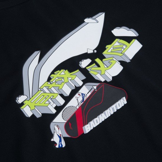 Футболка мужская для бадминтона тренировочная с принтом (черная) Li-NING AHSS473-2