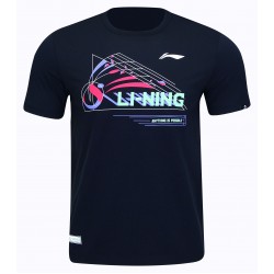 Футболка мужская для бадминтона тренировочная с принтом (черная) Li-NING AHST699-2