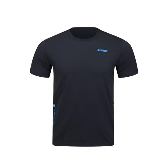 Футболка мужская для бадминтона тренировочная с принтом (черная) Li-NING AHSV769-1