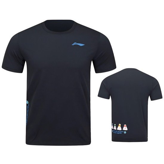 Футболка мужская для бадминтона тренировочная с принтом (черная) Li-NING AHSV769-1