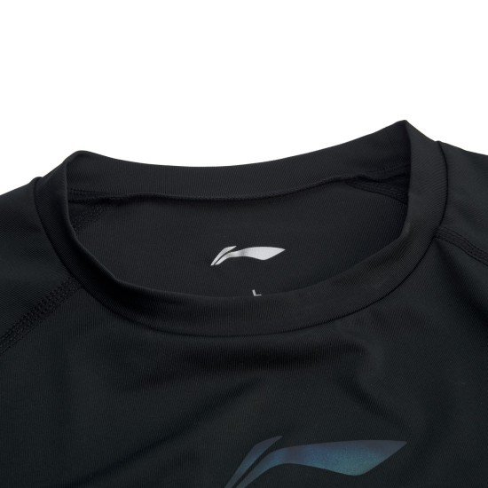 Футболка мужская для бадминтона компрес. дл. рукав. (черная) Li-NING AUDP069-1