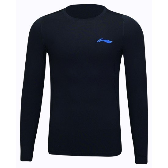 Футболка мужская для бадминтона компрес. дл. рукав. (черная) Li-NING AUDT507-1