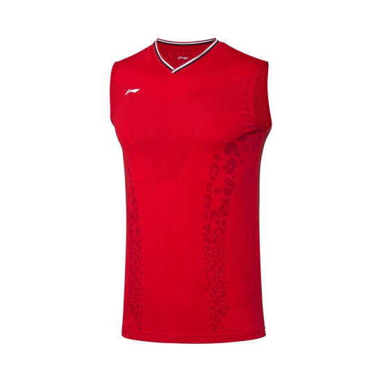 Майка мужская для бадминтона без рукавов (красная) Li-NING AVSP473-2