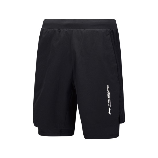 Шорты мужские для бадминтона c компрессионным бельем (черные) Li-NING AAPU131-1