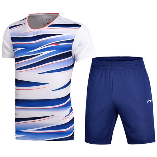 Комплект мужской шорты с футболкой (белый синий) Li-NING AATM033-6