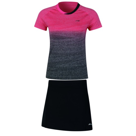 Комплект женский юбка с футболкой (розовый черный) Li-NING AATN018-4