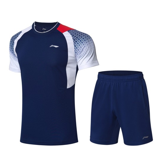 Комплект мужской шорты с футболкой (синий белый) Li-NING AATP019-3