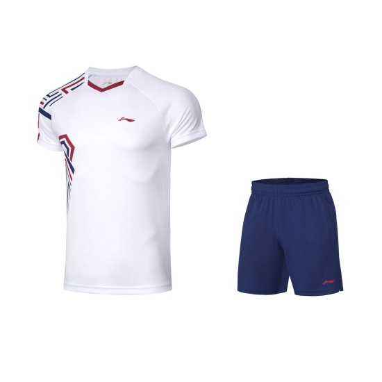 Комплект мужской шорты с футболкой (белый синий) Li-NING AATQ087-3