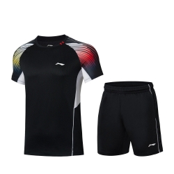Комплект детский для бадминтона футболка и шорты (черный) Li-NING AATR096-1
